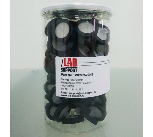 PVDF, 0.22 мкм, 25 мм, шприцевые фильтры WS, черные, 100 шт/уп. Lab-Support, Китай PVDF, 0.22 мкм, 25 мм, шприцевые фильтры WS, черные, 100 шт/уп. Lab-Support, Китай